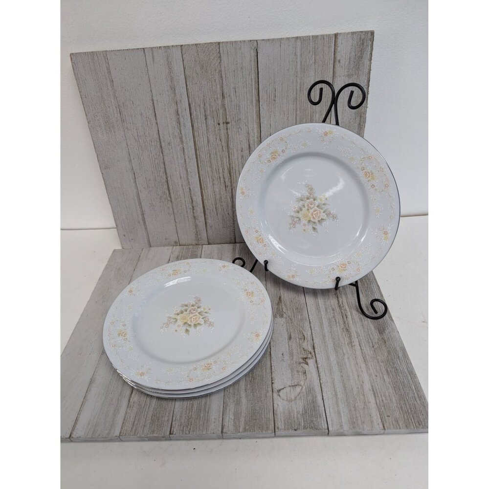 Set 4 Crescent Fine China Jie Pai Salad Plates Yellow Floral 7 7/8"